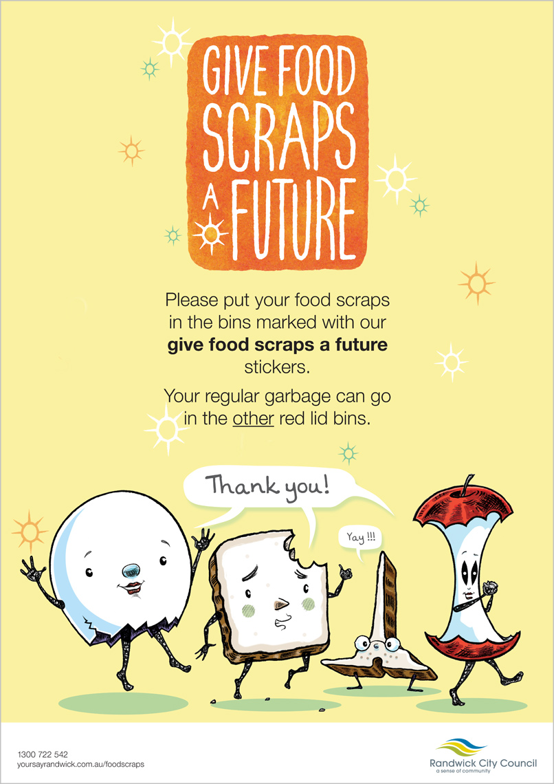 Bin-Room poster - Postcards- Sustainable environmental communication design- Shane Nagle Randwick Council Food Scraps Collection campaign